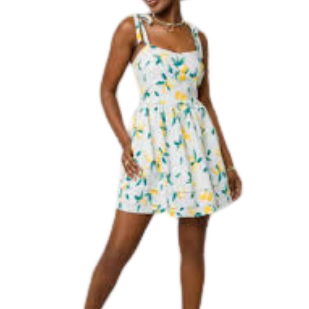 Francesca’s Leslee Lemon Print Blue Rain Mini Dress SZ S - Picture 2 of 9
